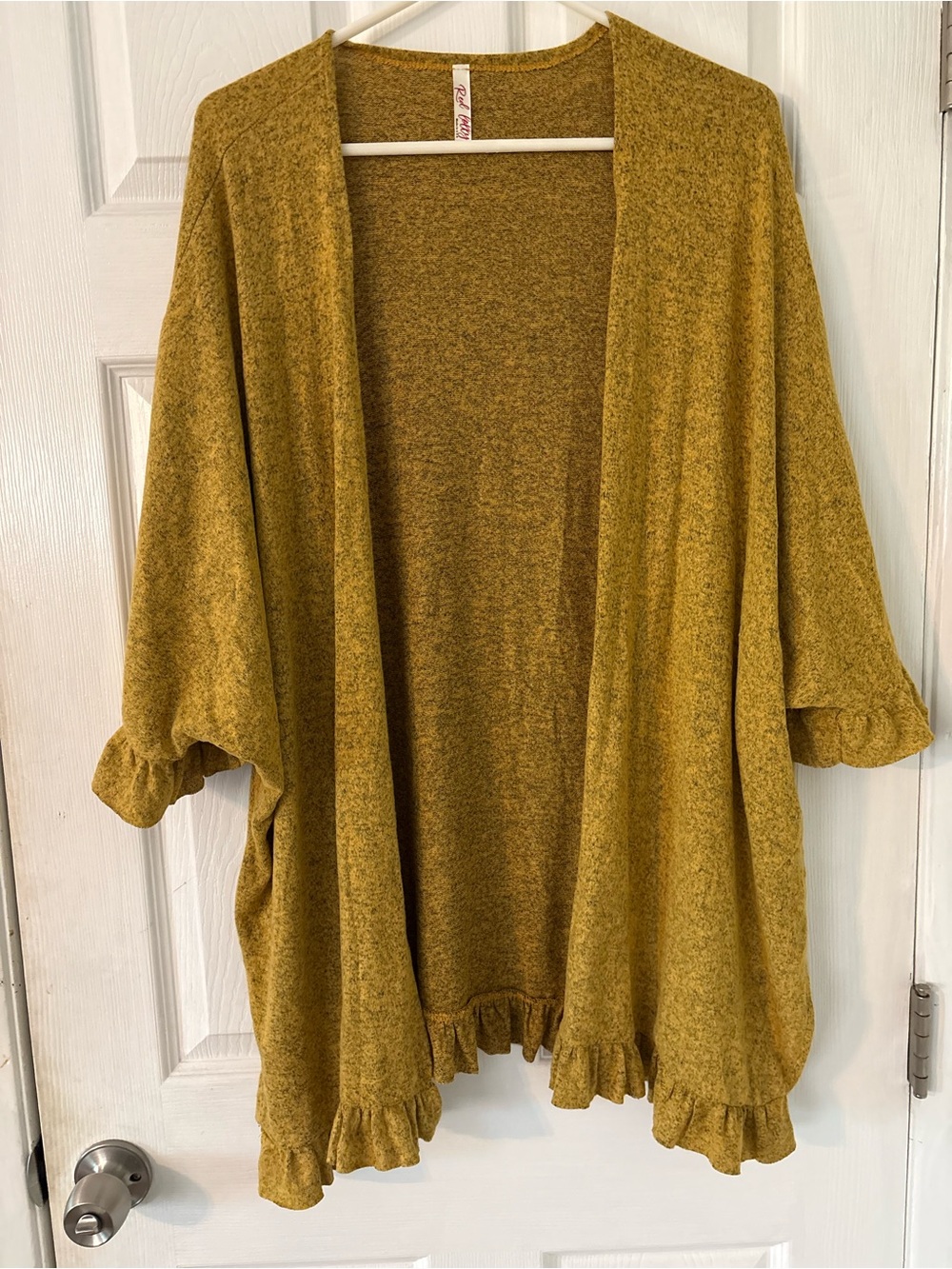 Mustard Ruffle Hem Open Front Cardigan Size M - Picture 13 of 13
